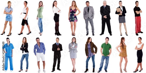 Business groups and different people in a line concept