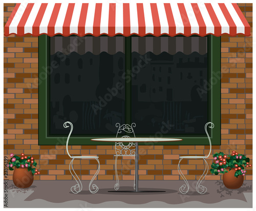 Empty terrace of restaurant, outdoor scene