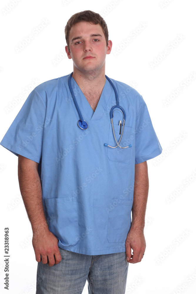 Young student Doctor in scrubs with stethoscope Young student Doctor in scrubs with stethoscope