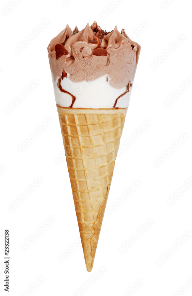 chocolate vanilla ice cream waffle cone