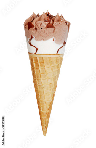 chocolate vanilla ice cream waffle cone