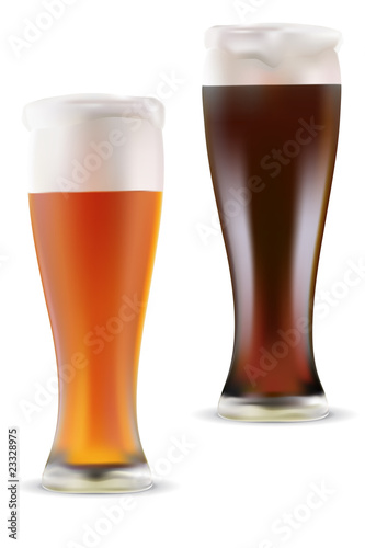 Vector illustration of light and dark beer on white background
