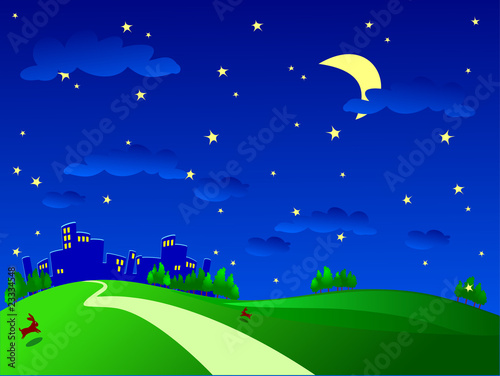 Panorama con città, notturno