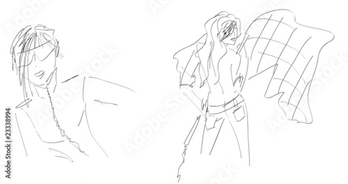 SKETCH. The vector beautiful girl on a white background