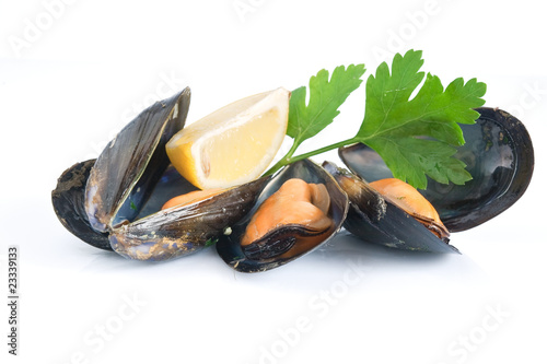 cozze - mussels with lemon and parsley photo