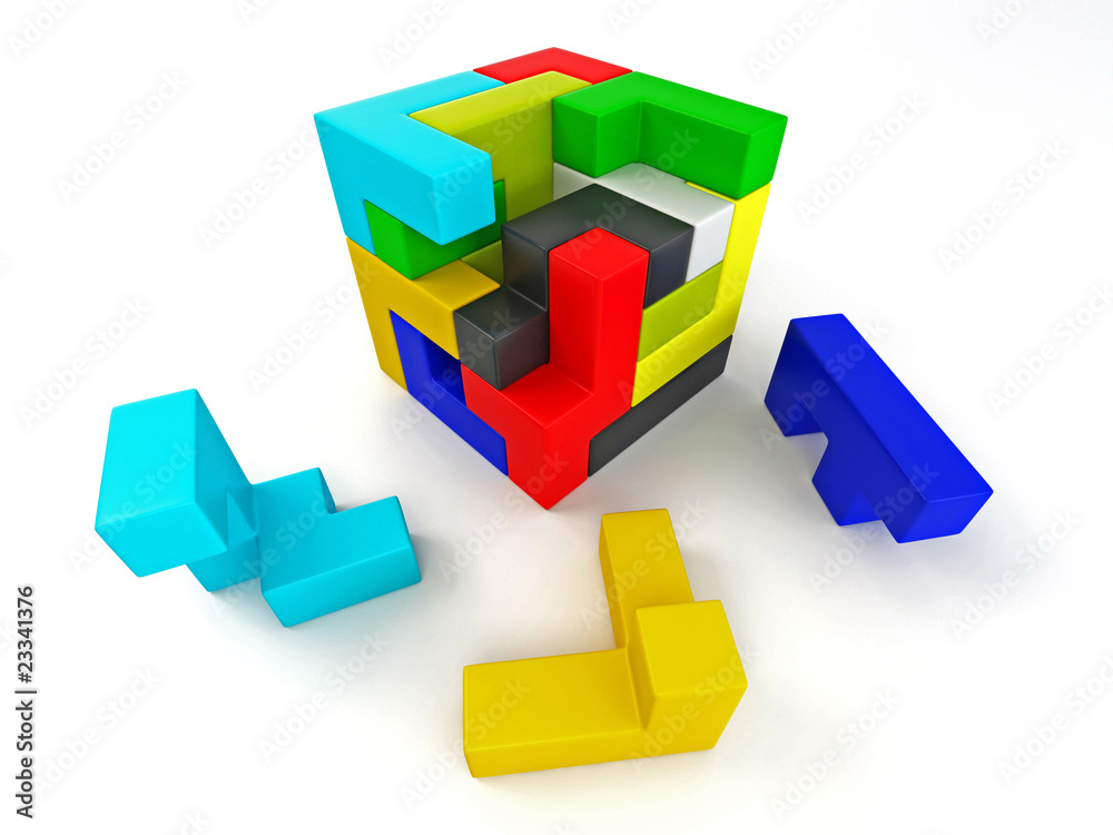 Obraz premium A cube built from blocks. Puzzle