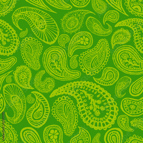green abstract hand drawn seamless paisley background