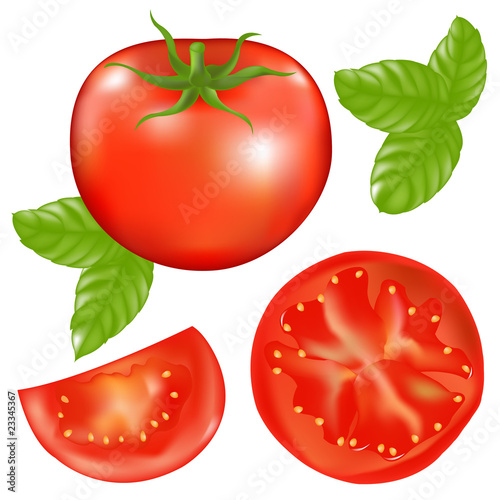 Tomato With Slices Of Tomato And Basil Leaves
