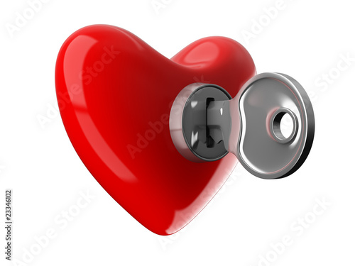 Key from heart. Isolated 3D...