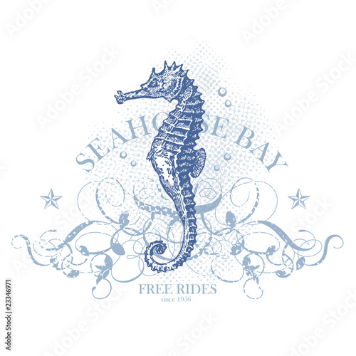seahorse bay - retro summer design element