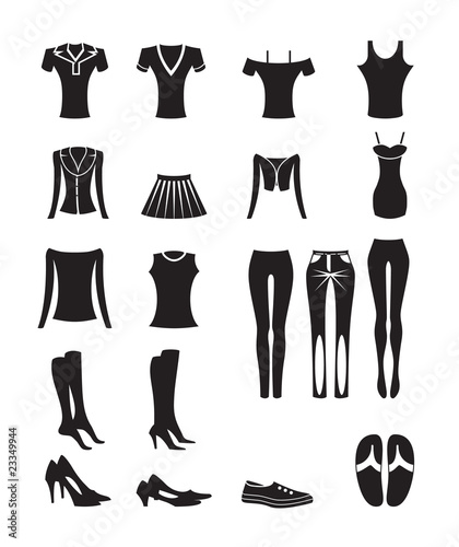 woman and female clothes icons - vector icon set