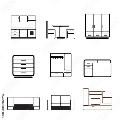Furniture and furnishing icons - vector icon set
