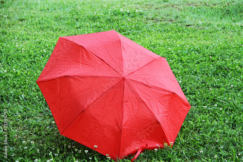 red umbrella on grass