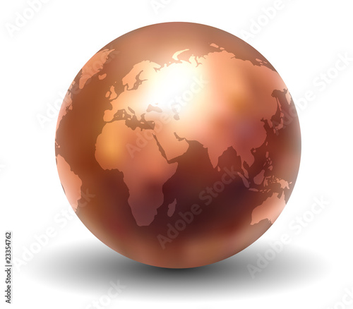 3D Metallic Copper Earth Globe