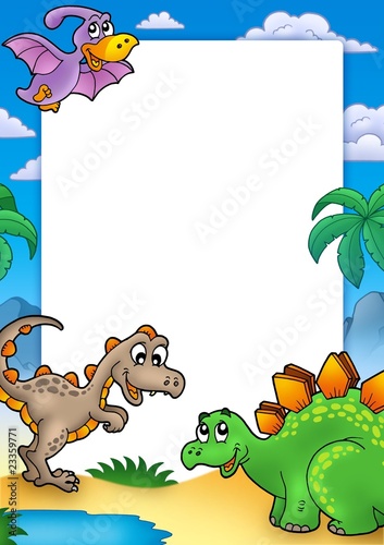 Prehistoric frame with dinosaurs