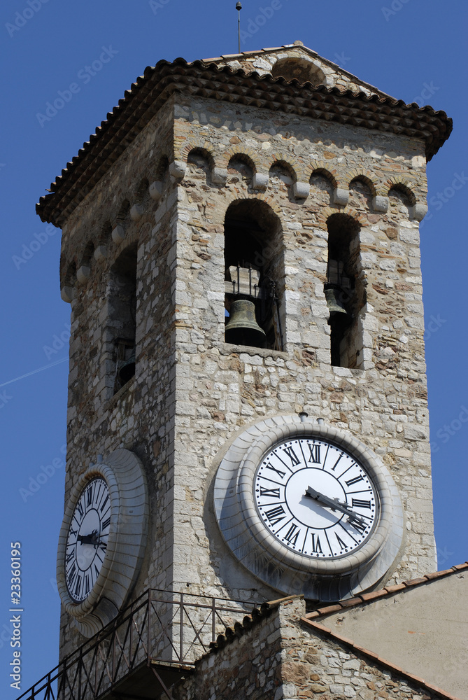 Church clock and bell tower. Cannes. Cote d'azur. France
