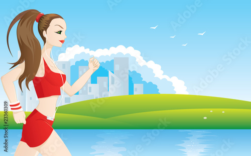 Jogging woman, cityscape  -contains layers-