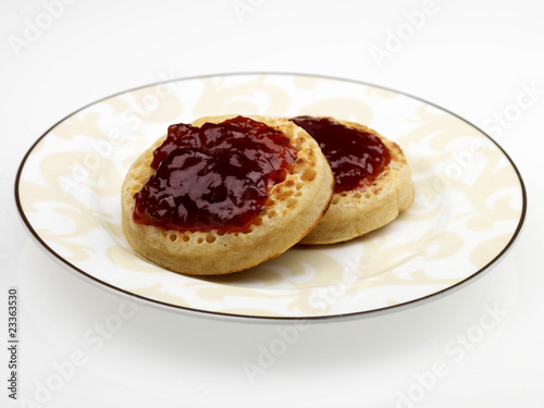 Crumpets with Strawberry Jam