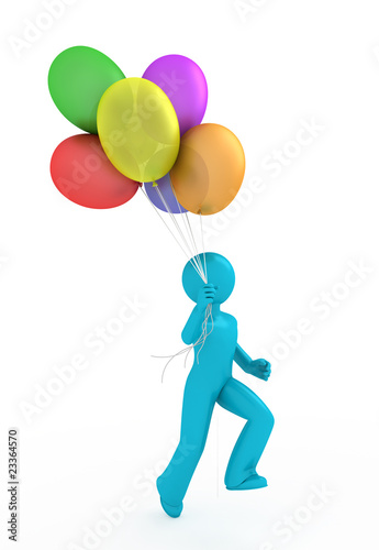 3d boy with balloons.