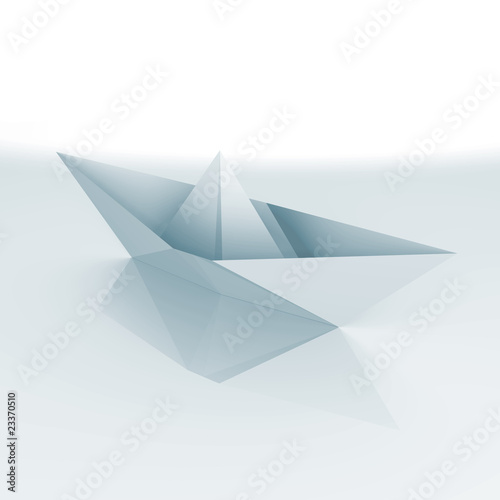 An isolated paper boat - a 3d image