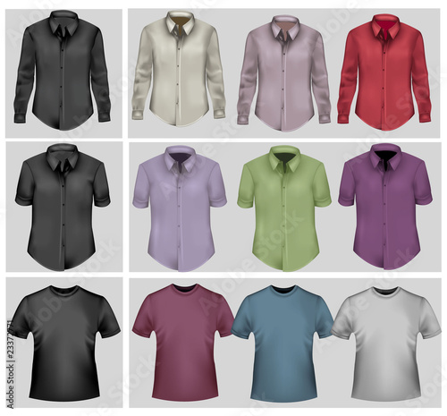 Colored and black polo shirts. Photo-realistic vector.