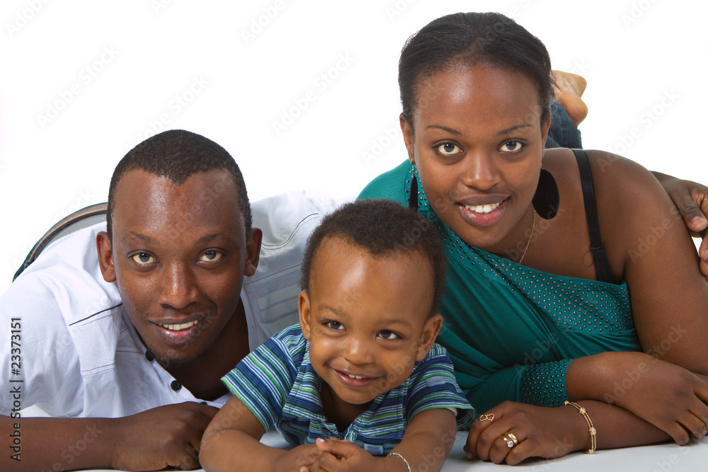 Young afro american family in a studio setting.