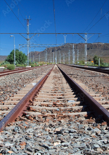 Train station in the Karoo with distant mountains