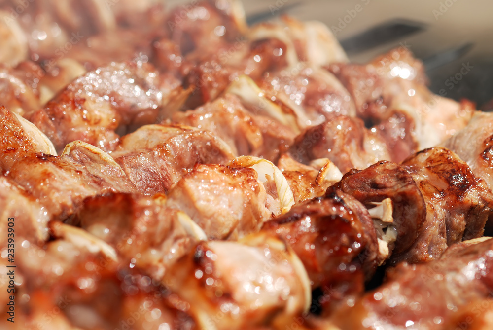 Meat slices prepare on fire Meat slices prepare on fire