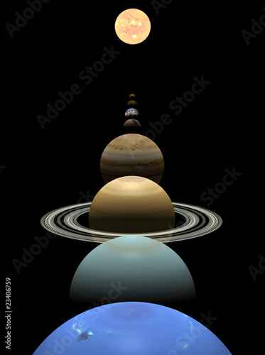 Solar system planets in alignment around sun