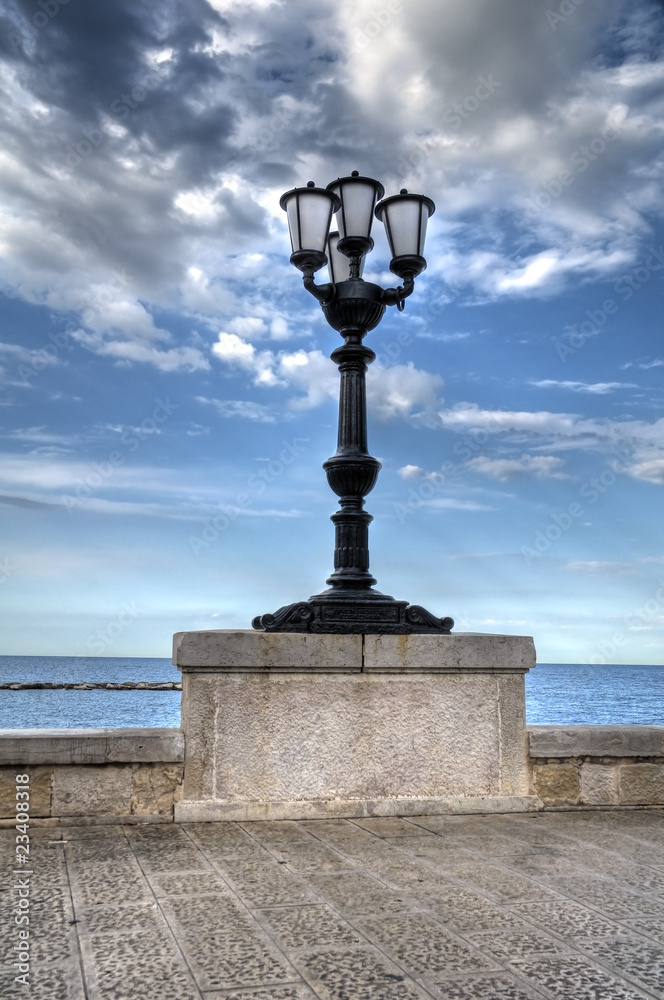Characteristic lamppost on Bari seafront. Apulia.