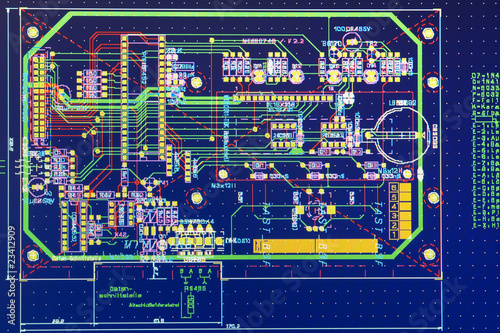 printed circuit board layout on a screen