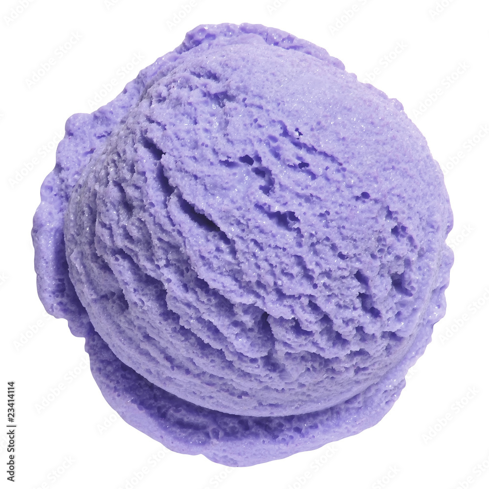 Scoop of blueberry ice cream from top or top view isolated on white background Scoop of blueberry ice cream from top or top view isolated on white background
