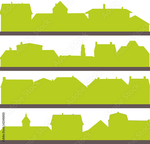 Green City in silhouette with townhouses