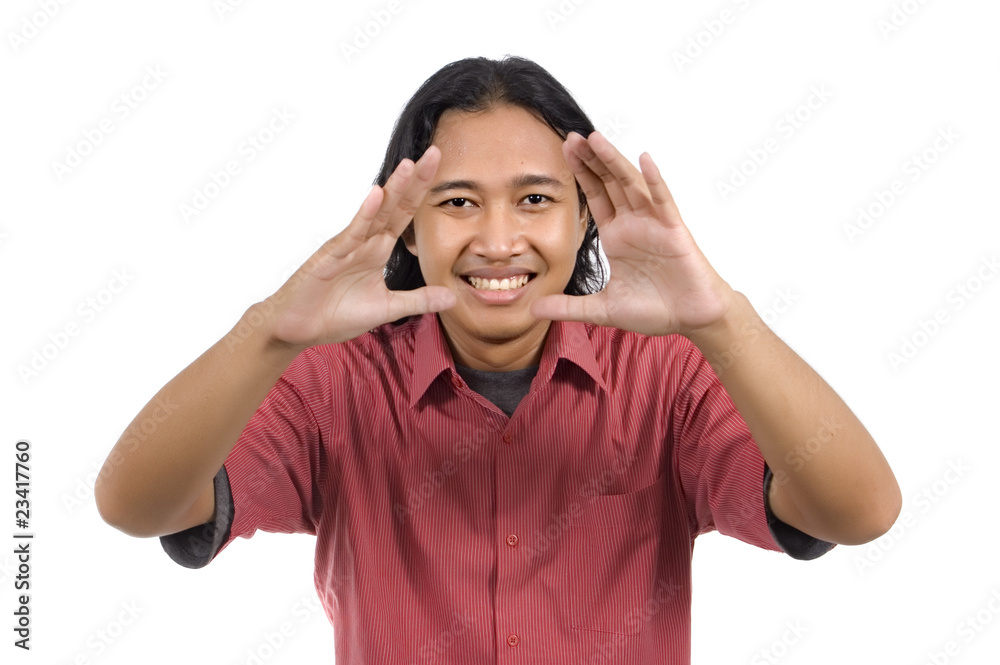 Man framing his face Man framing his face