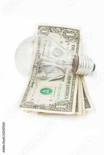 lamp bulb on american dollar background.