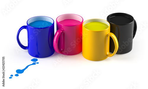 CMYK mugs lineup. Isolated on white