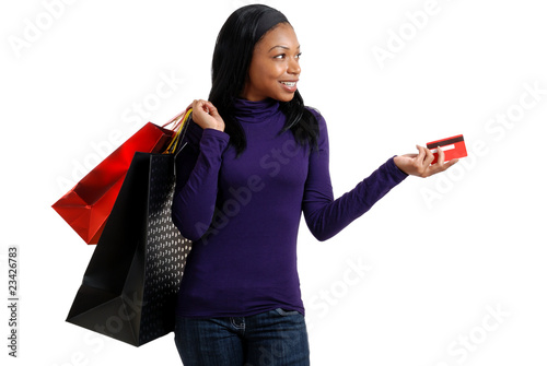 African american woman shopping with credit card