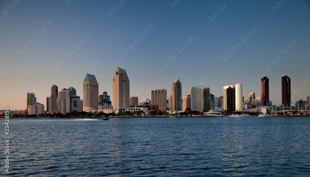 San Diego skyline on clear evening
