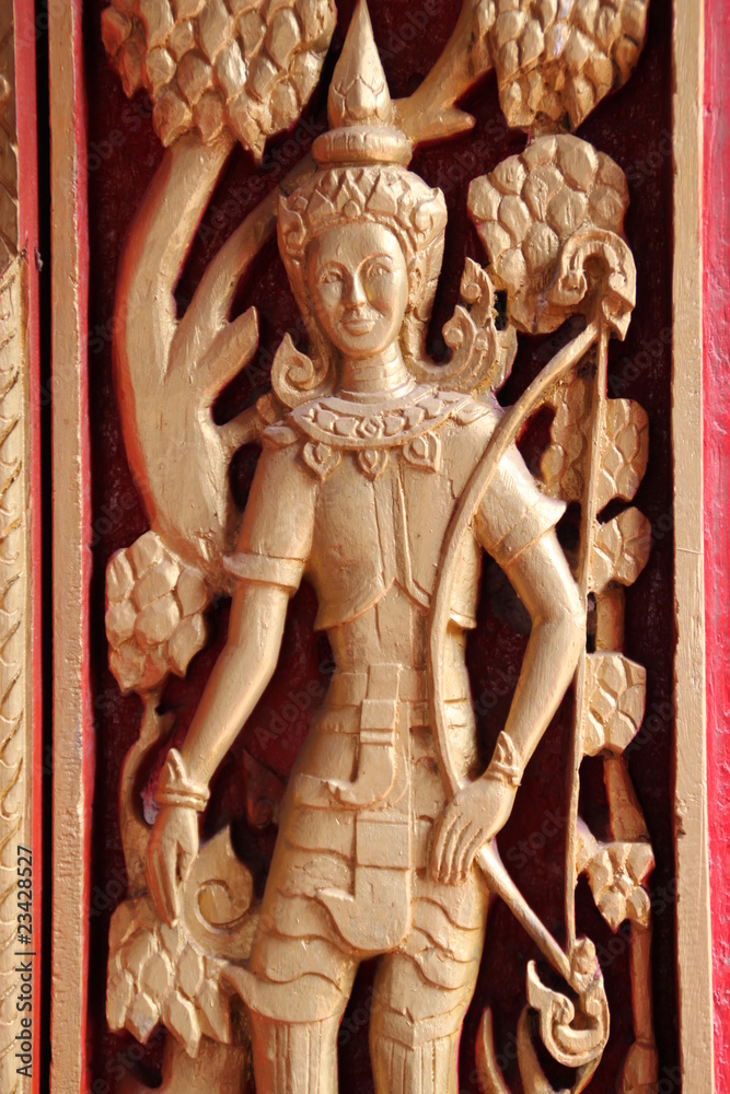carving on door of temple, Wat Boa Yai, Borabue, Mahasarakam