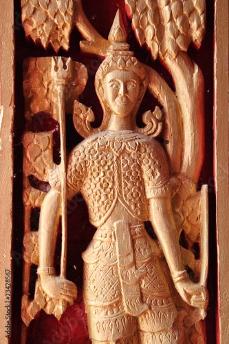 carving on door of temple,  Boa Yai, Borabue, Mahasarakam