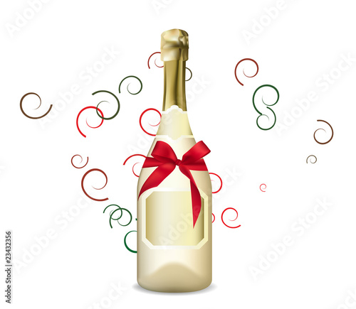Champagne with gift ribbon. Vector illustration.