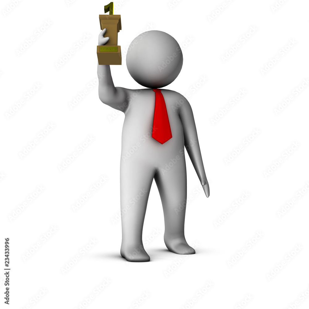 3d businessman with statuette 3d businessman with statuette