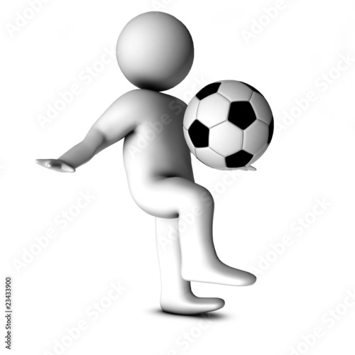 3d man with a football isolated over a white background