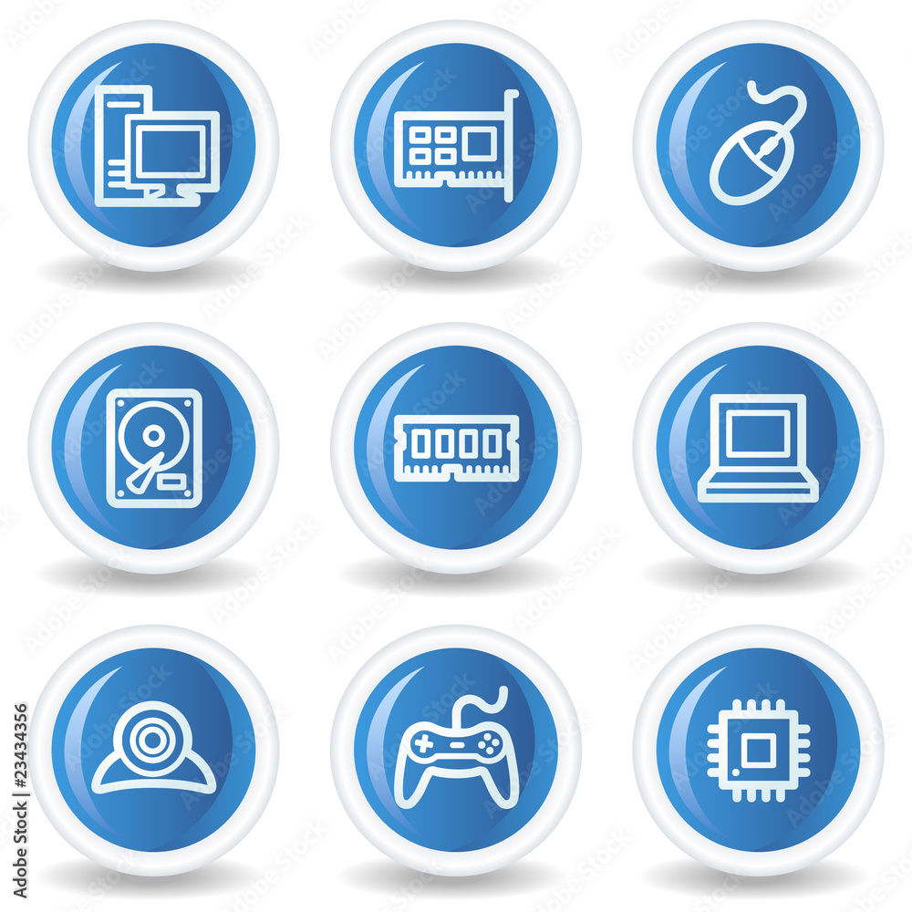 Computer web icons, blue glossy circle buttons Computer web icons, blue glossy circle buttons