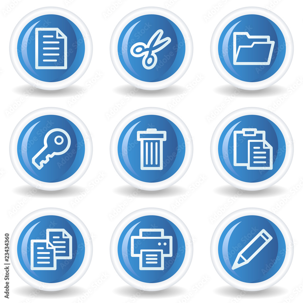 Document web icons set 1, blue glossy circle buttons Document web icons set 1, blue glossy circle buttons