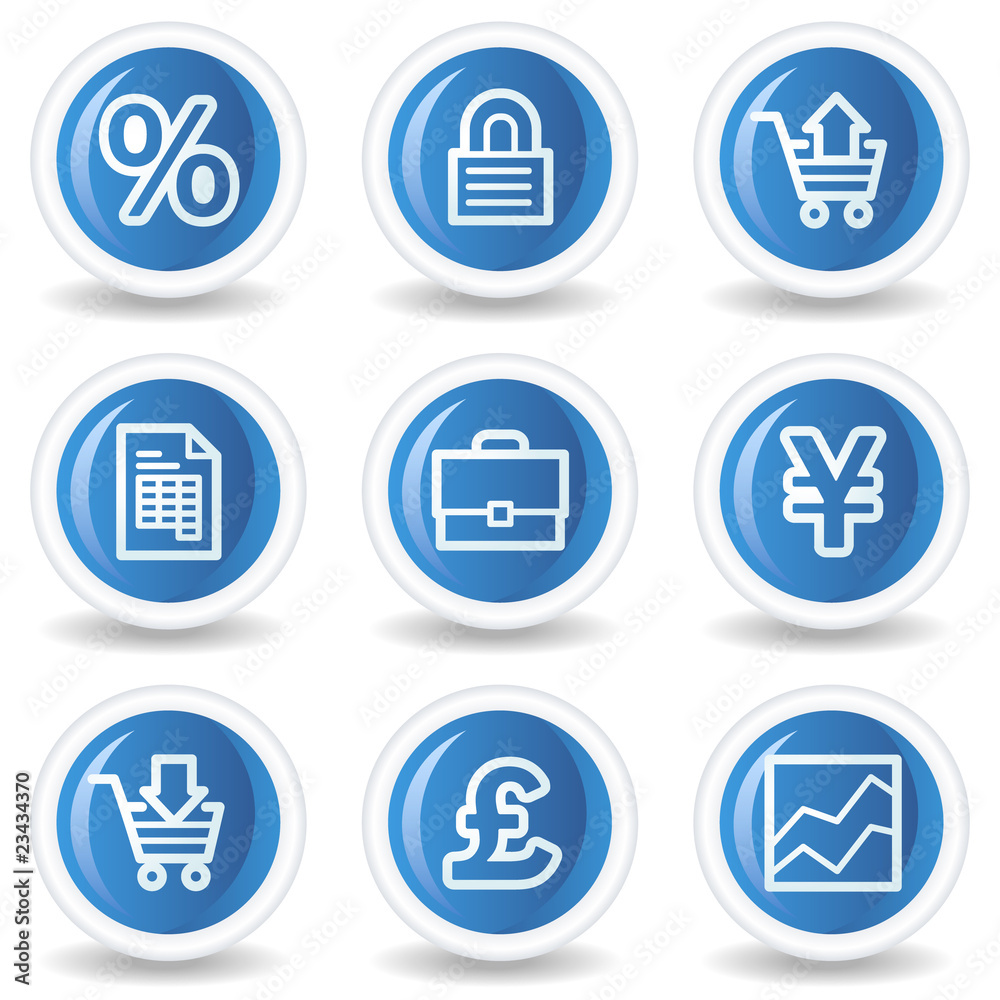 E-business web icons, blue glossy circle buttons E-business web icons, blue glossy circle buttons