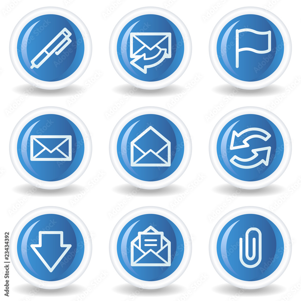 E-mail web icons, blue glossy circle buttons E-mail web icons, blue glossy circle buttons