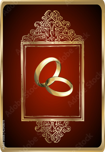 Wedding card background vector with rings