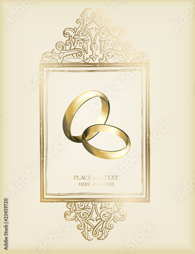 Wedding card background vector with rings