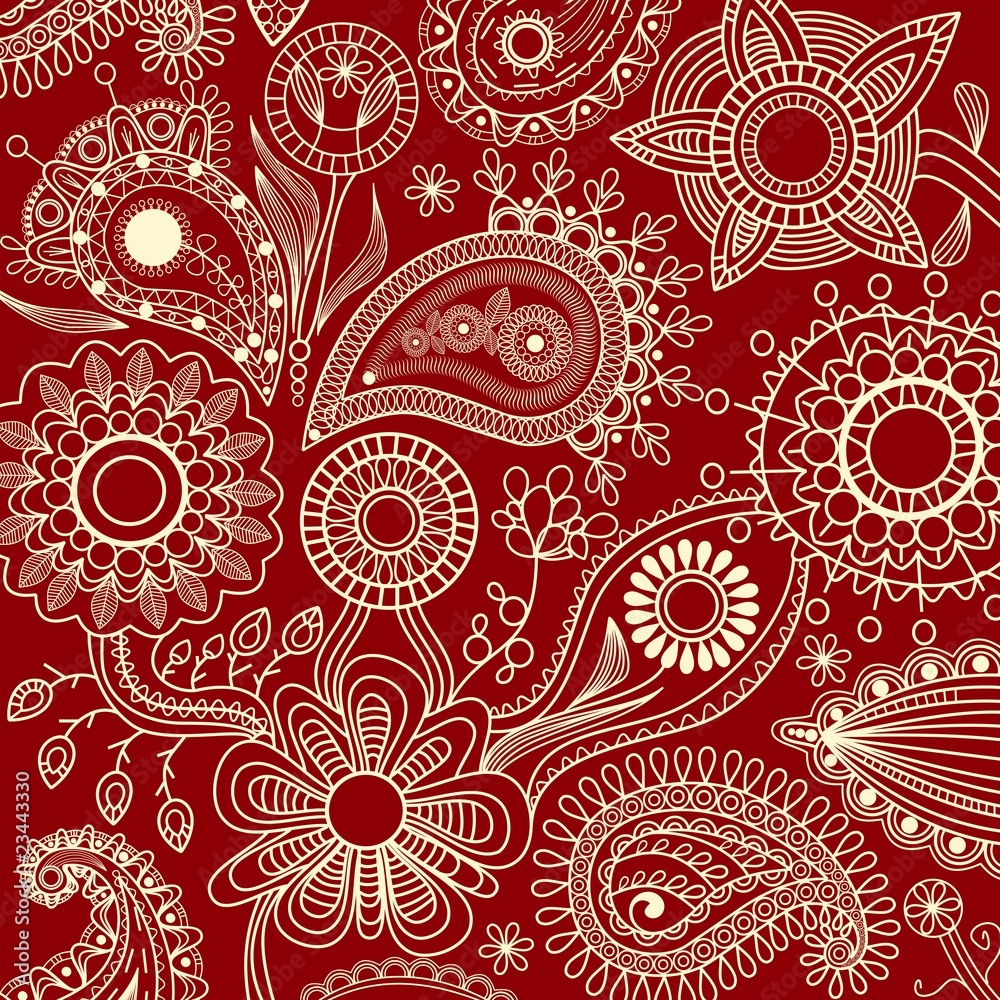 Fototapeta premium Floral pattern with paisley